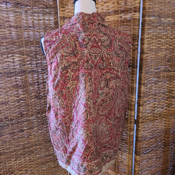 VTG Jones New York Sleeveless Blouse Paisley Silk Linen Blend SZ 12 Wood Buttons - Picture 4 of 7